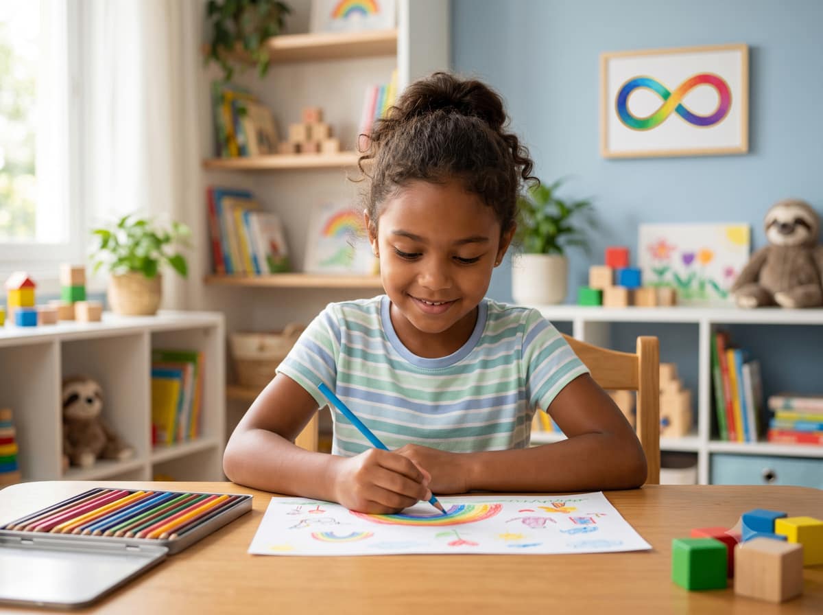 Criança com autismo brincando com apoio de um adulto